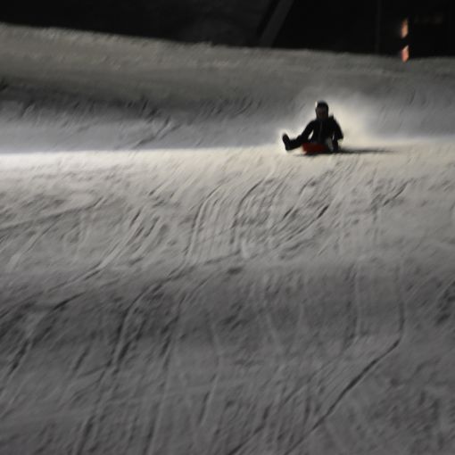 A few more action shots from our time trying the night sledging run in Meribel