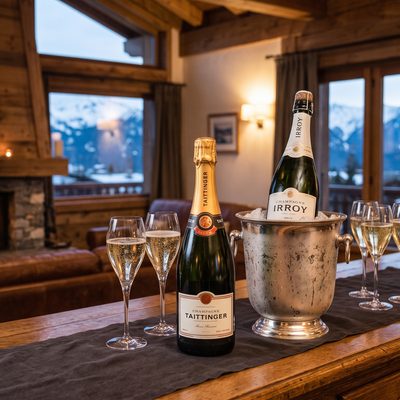 Champagne reception in a Meribel catered chalet