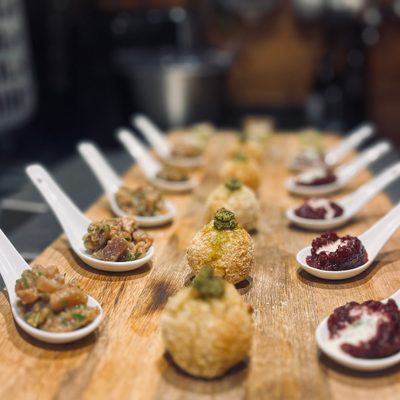 Fireside canapes served in a luxury catered chalet