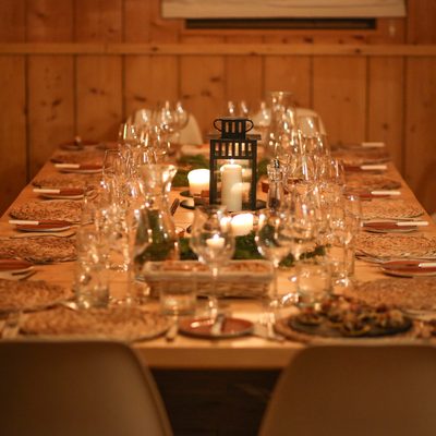 Table set for dinner in a catered chalet