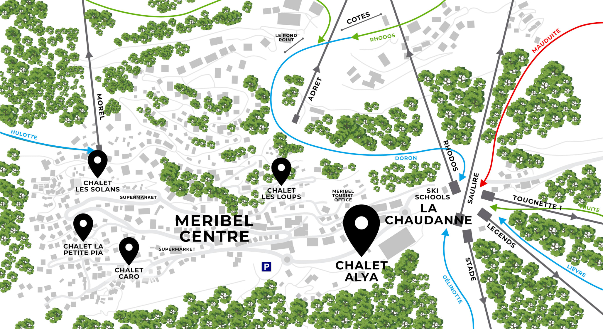 Map showing the location of Meribel luxury Chalet Alya