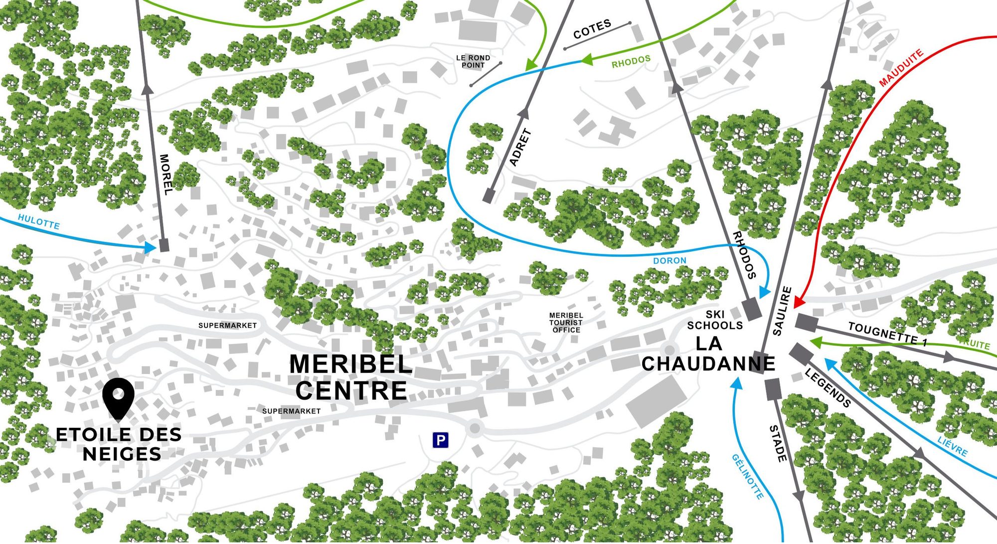 Map showing the location of Meribel luxury Chalet Etoile des Neiges