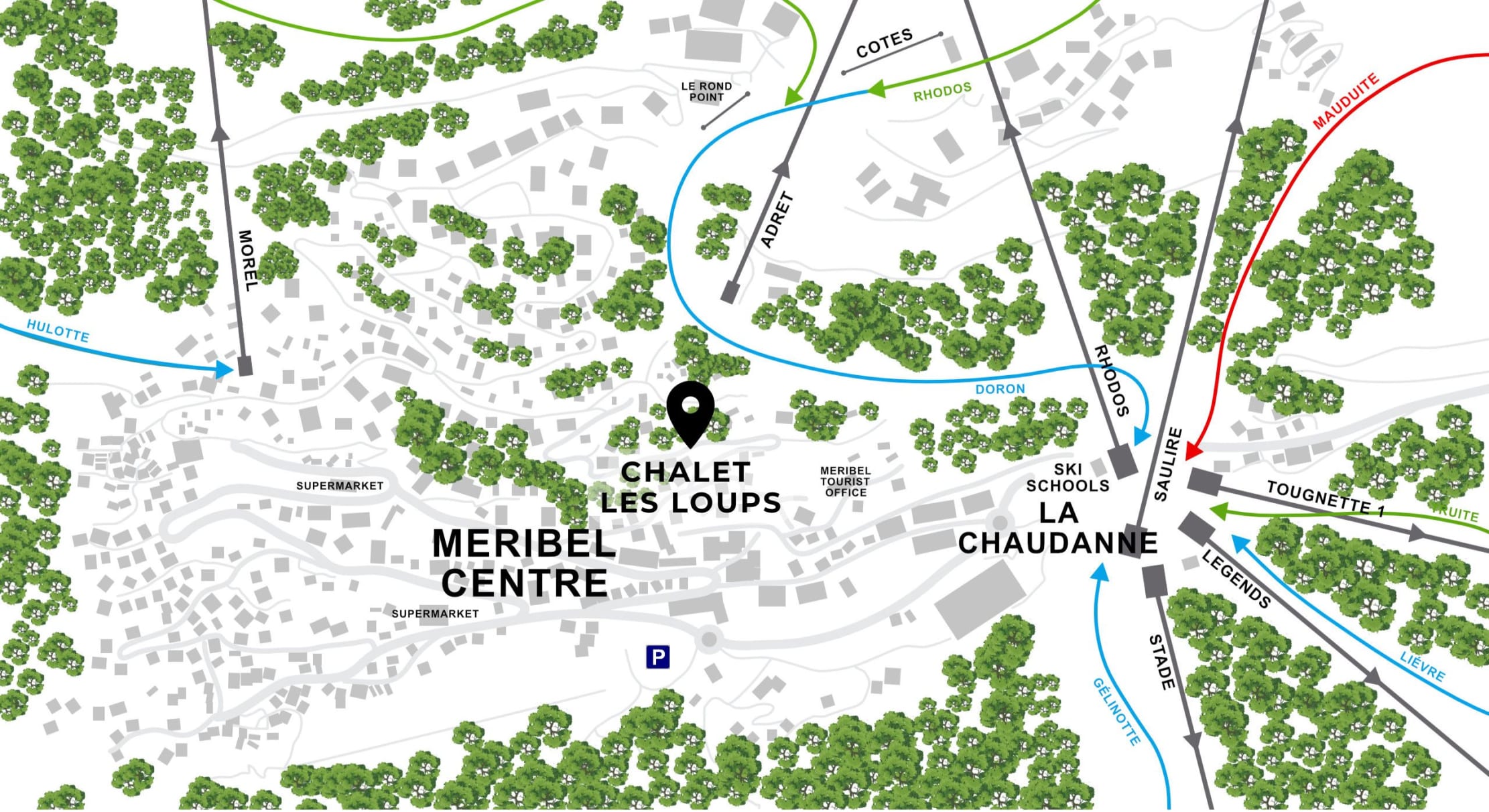 Map showing the location of Meribel luxury chalet Les Loups