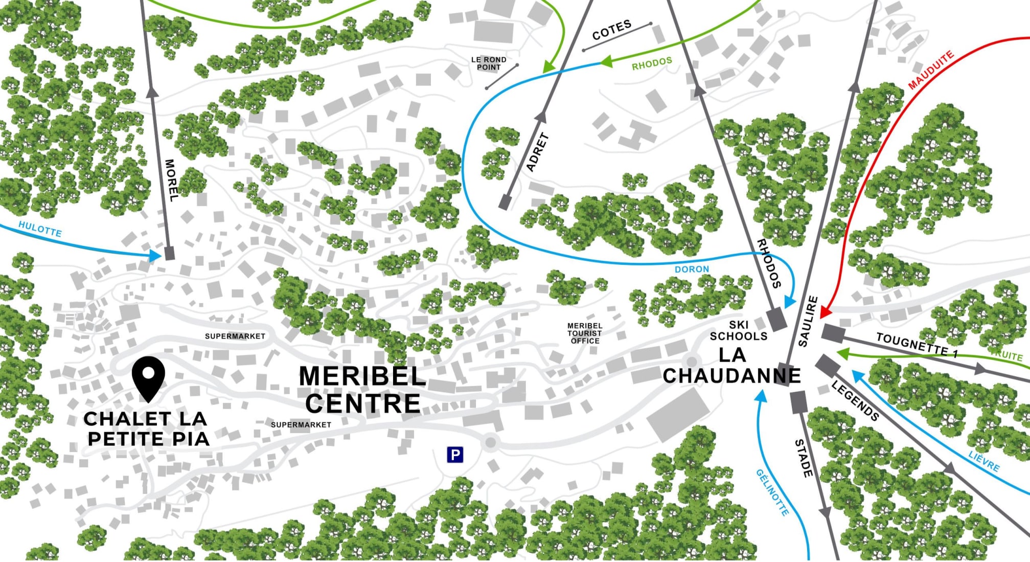 Map showing the location of Meribel luxury Chalet La Petite Pia