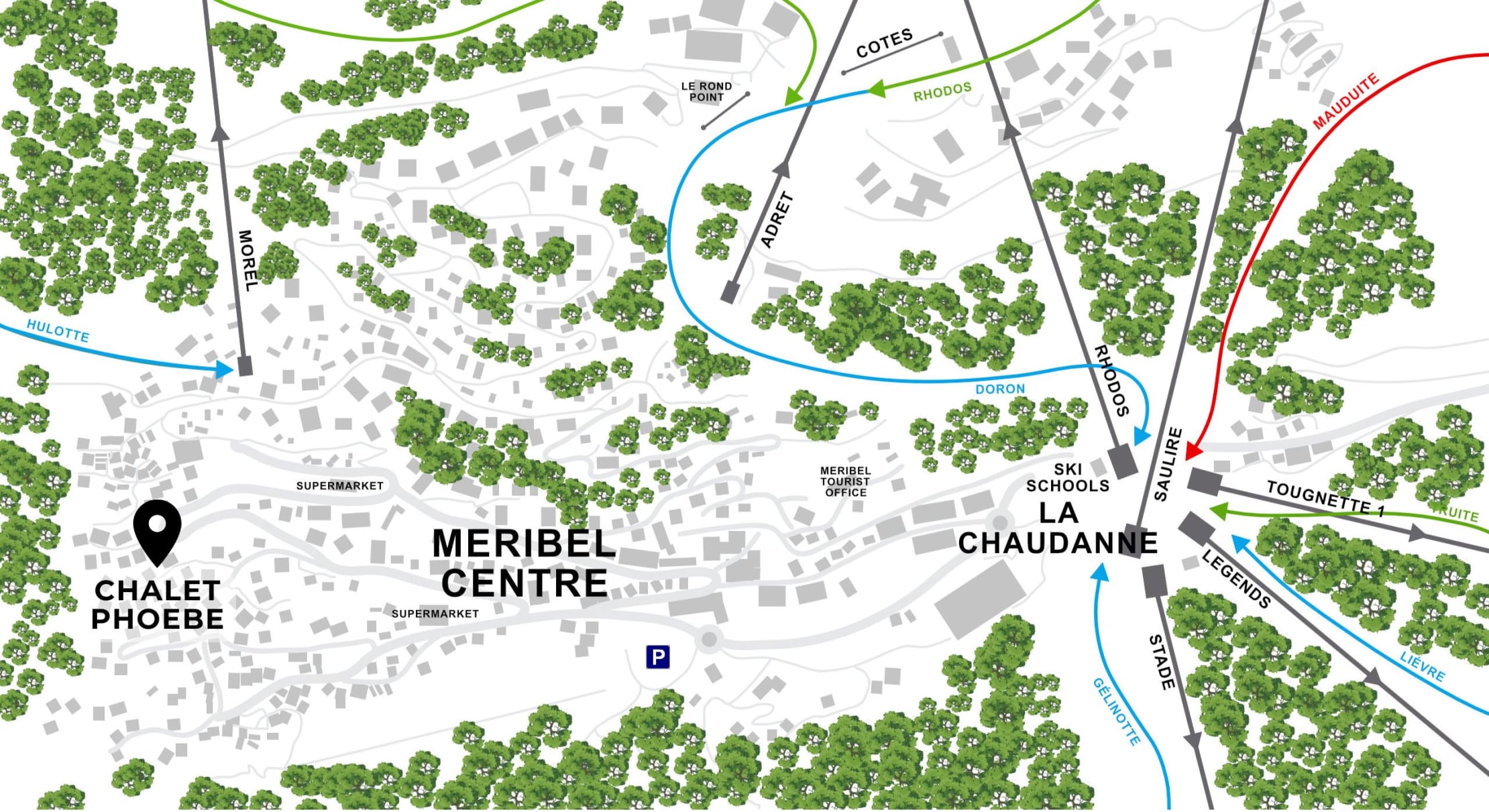 Map showing the location of Meribel luxury Chalet Phoebe