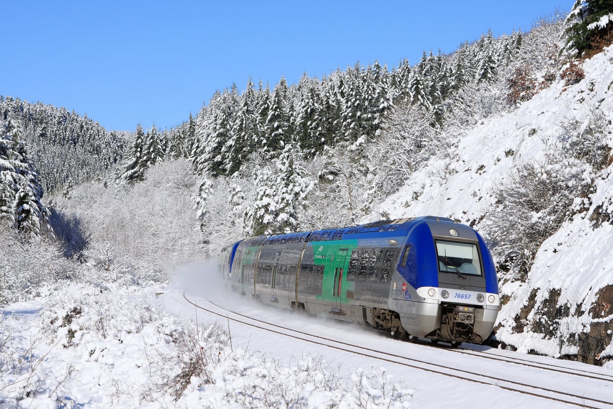 Snow train gliding to the French Alps